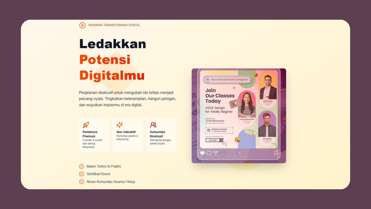 Screenshot website Website Webinar Bisnis